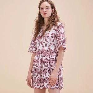 Maje Remember embroidered mini dress eyelet scalloped size 1/ small